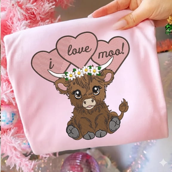Valentine Highland Cow Embroidery Design, Valentine's Day Western Embroidery,