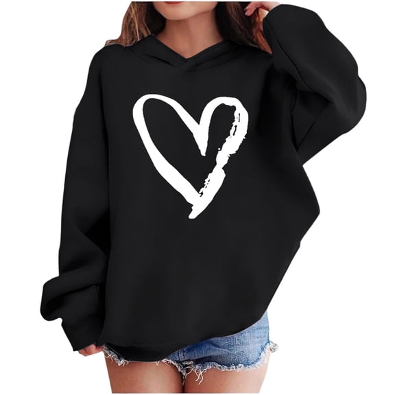 Valentine Hooded Sweatshirts For Kids Long Sleeve Print Pullover Tops Holiday Casual Loose Stylish Hoodies (5 Years, Black-E)