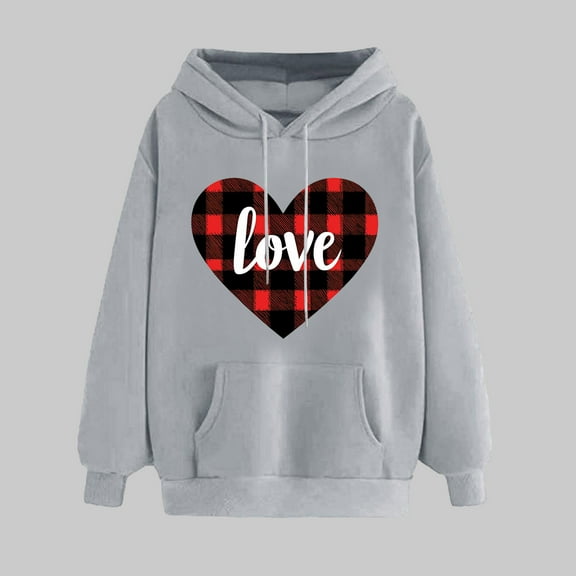 Valentine Hoodie Women, Love Hoodies for Women, Long Sleeve Hoodie Women's Valentines Printed Hoodie Pullover Tops Long Sleeved Comfortable Sweatshirts