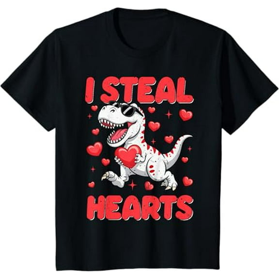 Valentine I Steal Hearts Trex Dino Toddler Kids Baby Boy T-Shirt