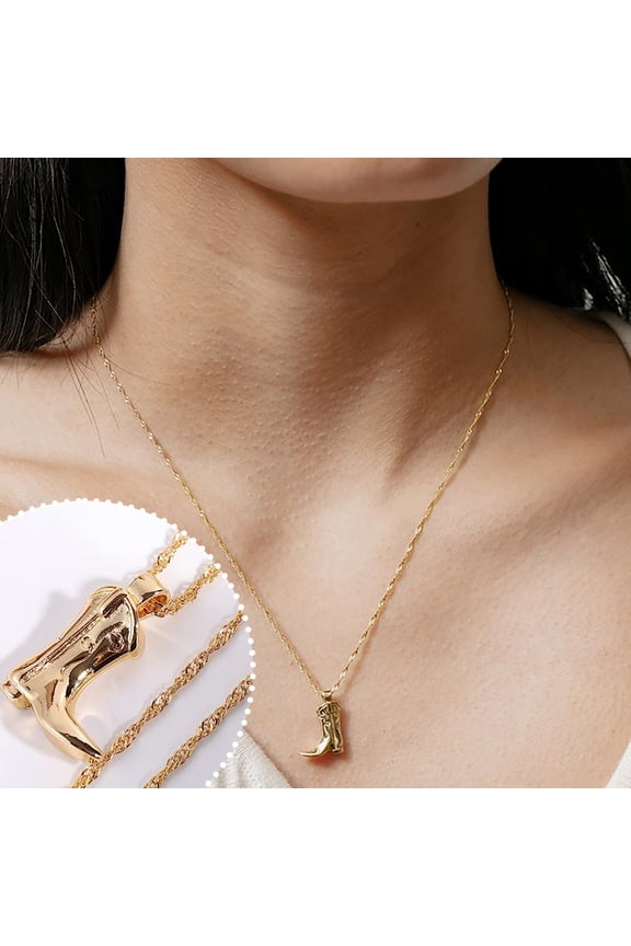 Valentine Jewelry Western Cowboy Boots Necklace Babstract Face Copper Plated Real Gold Lock Chain Mom Gifts Mother's Day Gifts Necklace Birthstone Necklace for Mom Birthday Gifts for Mom Gifts from D