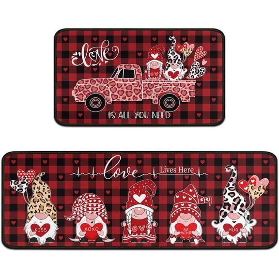 Valentine Kitchen Rugs Sets of 2 Valentines Day Kitchen Mats Home Kitchen Decor Truck Gnome Kitchen Floor Mat