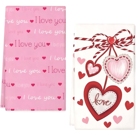Valentine Kitchen Towels 2 Pack Holiday Dish Drying Cloths Absorbent Decorative Towels for Washing Dishes and Home Decor
