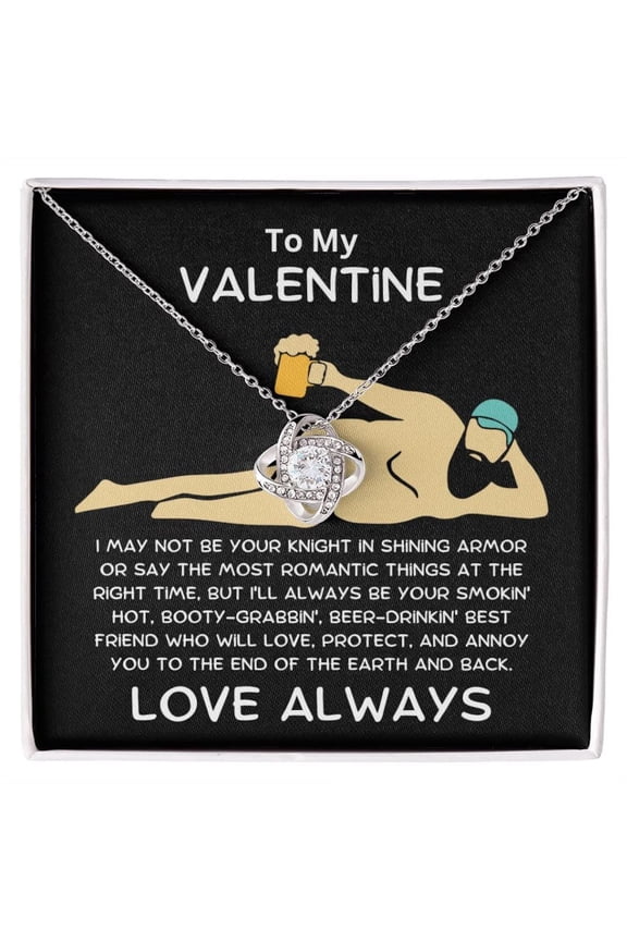 To My Valentine - Knight In Shining Armor - Love Knot Couples Necklace With Message Card And Box Birthday Anniversary Valentine'S Day Necklace #427, Gold Love Knot Necklace