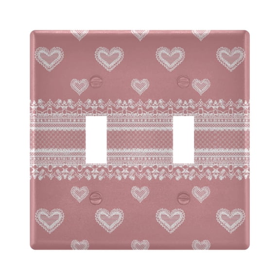 Valentine Lace Border Hearts on Pink Background Light Switch Cover Electrical Outlet Cover Replaceable Wall Plates 2-Gang
