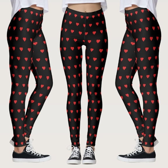 Valentine Leggings For Women Heart Graphics Elastic High Waisted Yoga Pants Cozy Soft Casual Tights Tummy Control Hiking Trousers Black XL