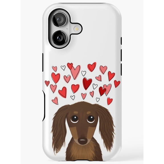 Valentine Longhaired Chocolate Dachshund Art Phone Case for iPhone 11 12 13 14 15 16 17 Pro Max