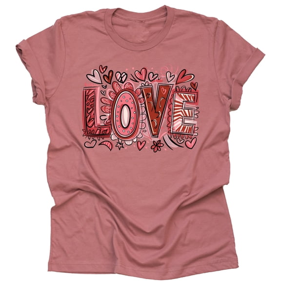 Valentine Love Fancy Font Graphic Design Casual Short Sleeve Shirt ( Large, Mauve)