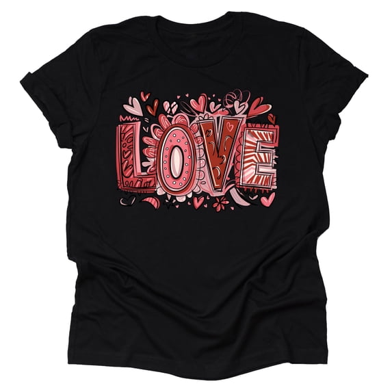 Valentine Love Fancy Font Graphic Design Casual Short Sleeve Shirt ( XX-Large, Black)