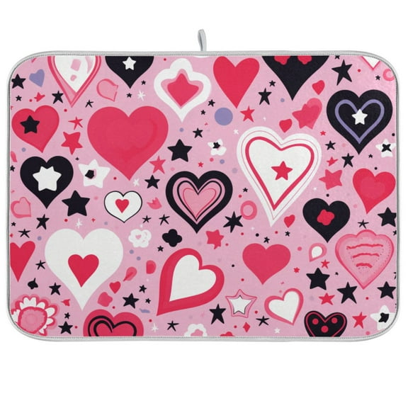 Valentine Love Hearts Dish Drying Mat Microfiber Kitchen Pad Large Counter Absorbent Dish Mats Drainer Rack 16"x18"
