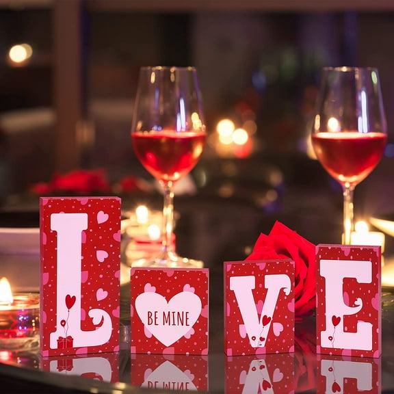 Valentine Love Sign Valentines Day Love Blocks L-O-V-E Words Sign Freestanding Wooden Letters Gift Valentine's Day Table Decor, Anniversary Table Decoration