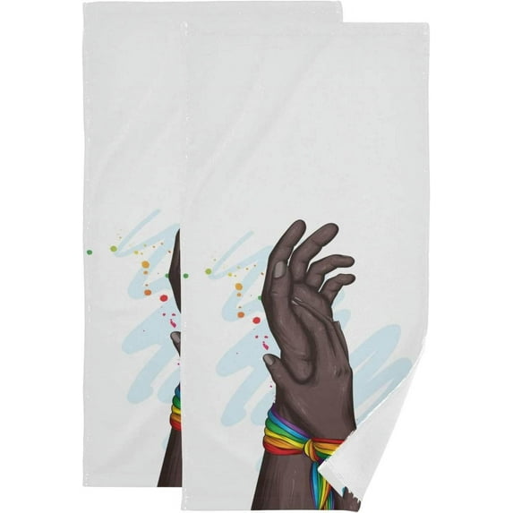 Valentine Lover Hand 2 PCS Hand Towels for Bathroom, Rainbow LGBT Pride Kitchen Towel Ultra Soft and Absorbent Decorative Fingertip Face Bath Towels for Spa & Hotel, 28.3"x 14.4"