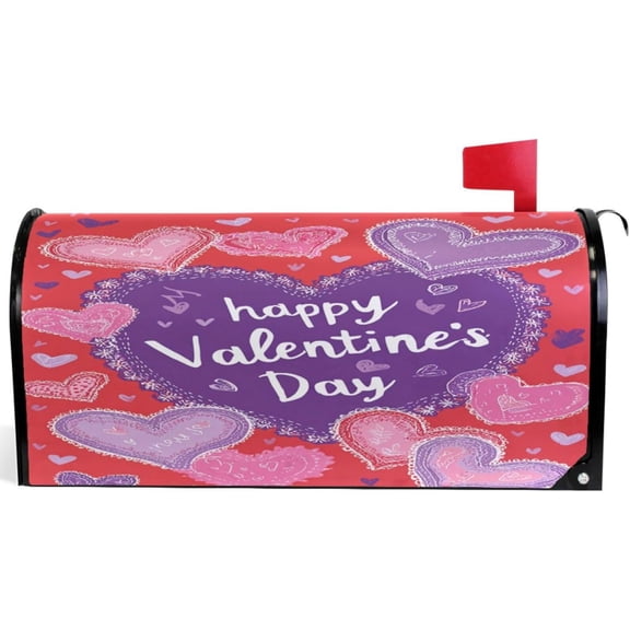 Valentine Mailbox Cover Magnetic Oversized Size 25.5x21 Inch Retro Pink and Lavender Hearts Letter Post Box Covers Wraps for Yard Garden Party Wedding Decor