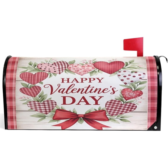 Valentine Mailbox Cover Magnetic Standard Size 21x18 Inch Heart Wreath Wooden Letter Post Box Covers Wraps for Yard Garden Party Wedding Decor