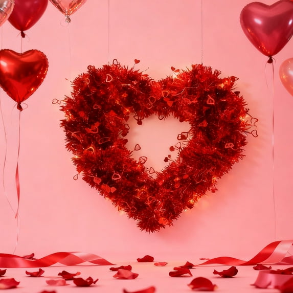 Valentine Mantle Wreath Heart-Shaped Wreath, Valentines Wall Wreaths Red Roses Wreath, Wedding Wreath Valentine Hanging Decor, Front Door Decorations Outdoor Wreaths