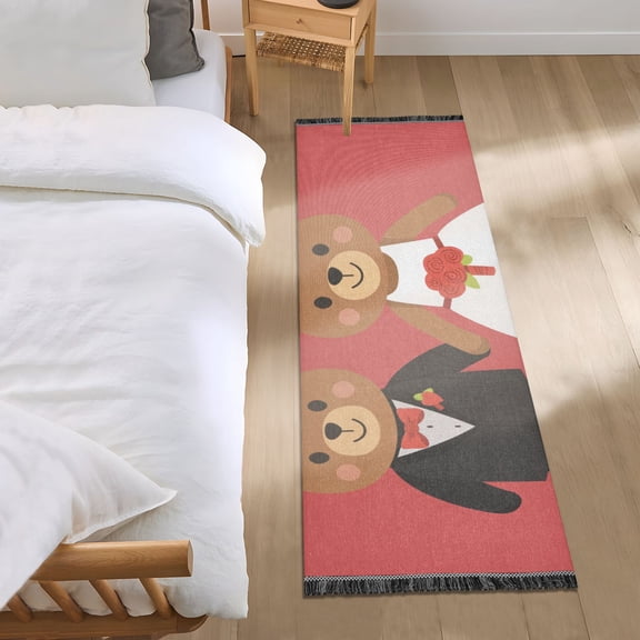 Valentine Married Bears Bedside Runner Rug 2'x 6' Non Slip Carpet Floor Mat Area Rug