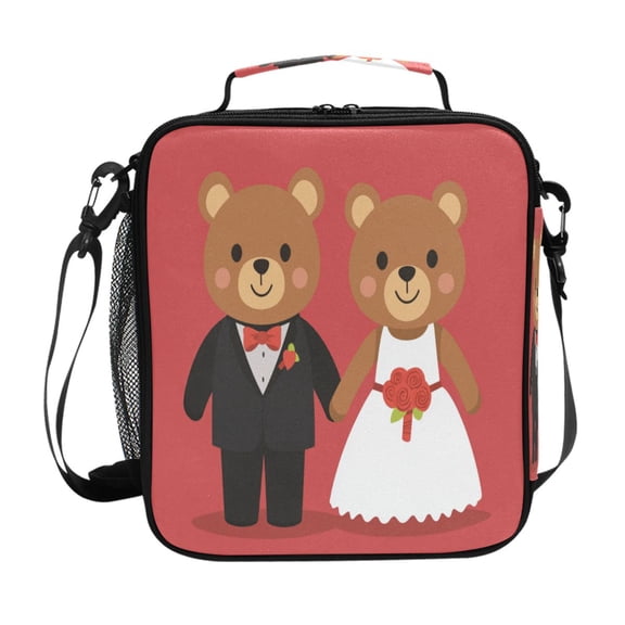 Valentine Married Bears Insulated Lunch Bag Reusable Lunch Box Lunch Container with Straps