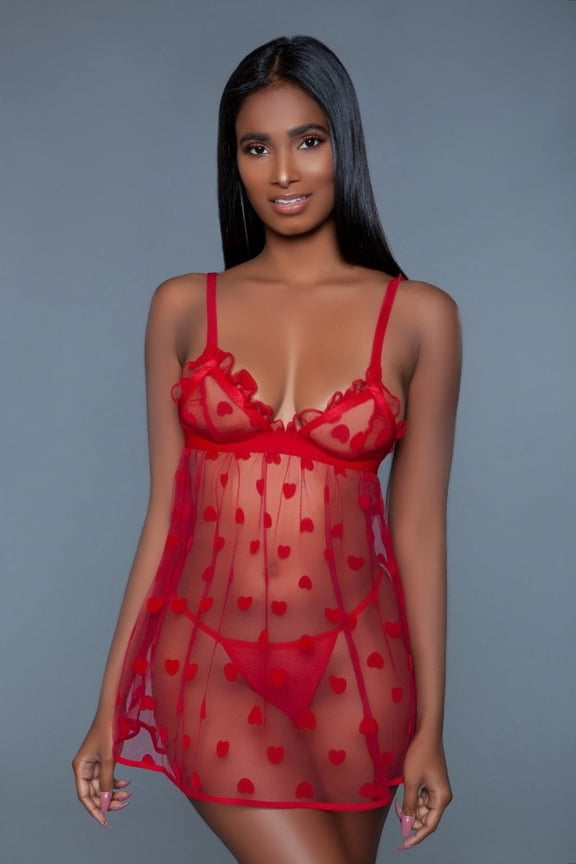 Valentine Mesh Babydoll Set