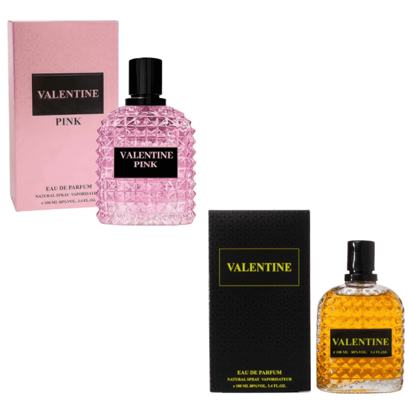 Valentine Pink & Valentine Couple Perfume Gift Set Perfume for Men & Women His and Her Eau de Parfum 2 x 3.4 oz / 100 ml Long Lasting Romantic Fragrance for Couples Valentines Day