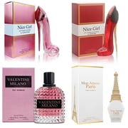 Valentine Milano, Mon Amour Paris, Nice Girl Red/Pink, Perfume for Women, Vanilla, Caramel, Sweet, Floral Long-Lasting Fragrance 100ml*4