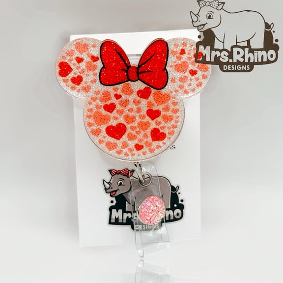 Valentine Minnie Mouse Glitter Badge Reel | Retractable ID Holder
