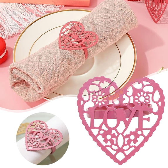 Valentine Napkin Rings,Heart Napkin Rings,Hollow-Out Heart Napkin Rings Table Decorations Heart Napkin Holders for Valentine's Day Wedding Anniversary Family Party Table Decoration(Pink)