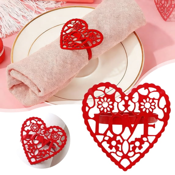 Valentine Napkin Rings,Heart Napkin Rings,Hollow-Out Heart Napkin Rings Table Decorations Heart Napkin Holders for Valentine's Day Wedding Anniversary Family Party Table Decoration(Red)