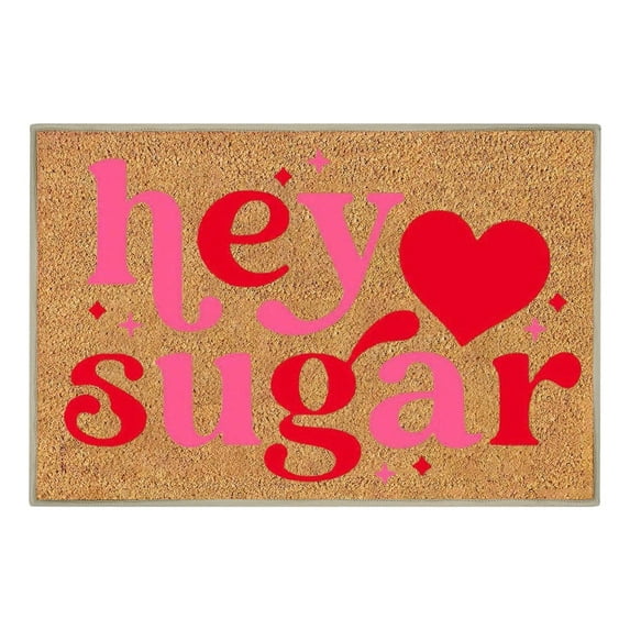 Valentine Natural Coir Doormat Red Pink Love Heart Welcome Floor Mat Non-Slip Entrance Door Rugs for Indoor Outdoor Home Bathroom Decor 24x16in