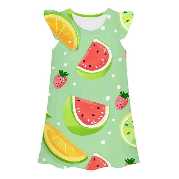 Valentine Nightgowns for Kids 9-10 Years Girls Pajama Dress Size July 4th Cartoon Printed Flutter Sleeve Nightgown for Girls Princess Dress Loungewear Girls Sleepshirt Light Green
