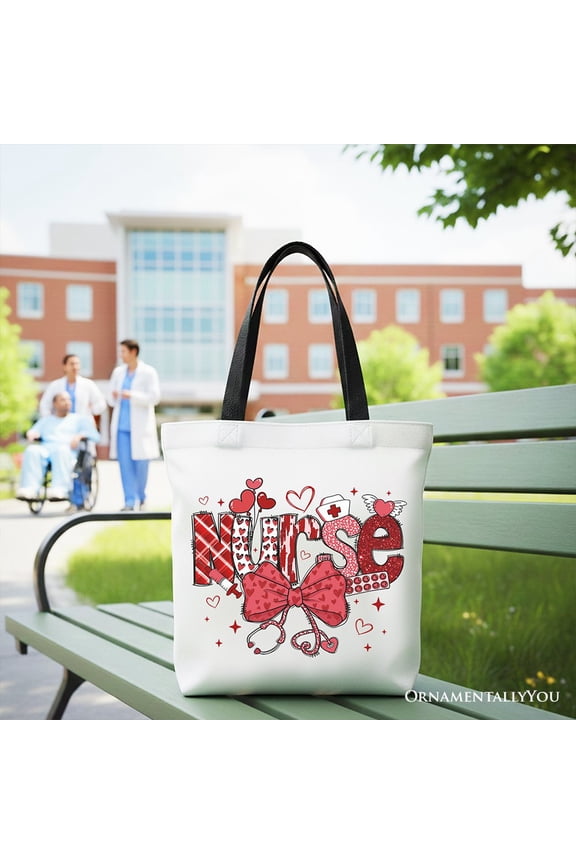 Valentine Nurse Coquette Bow Canvas Tote Bag, Cupid Favorite Nurse Work Shopper