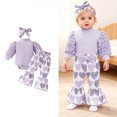 thumbnail image 1 of Valentine Outfit Baby Girl Long Sleeve Heart Print Romper Bodysuit Flare Pants and Headband Set Cute Baby Girl Outfit 9-12 Months Old Girl Outfit, 1 of 9