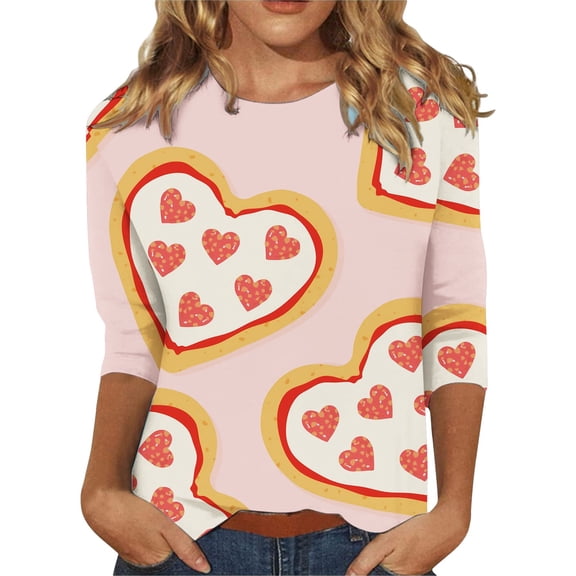 Valentine Outfits for Women Funny Heart Graphic Valentine Casual Long Sleeve Trendy Tops