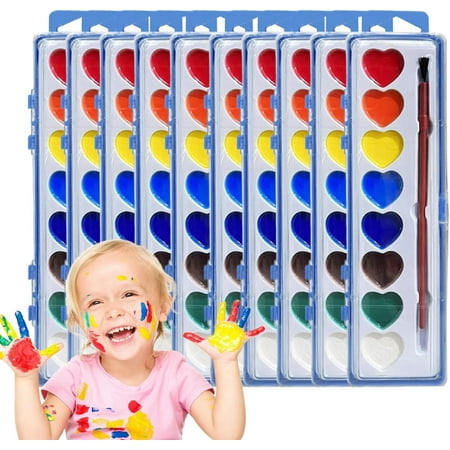 Valentine Paint Set Gift, Heart Shaped Water Color Paint, Washable Water Color Paints with Paintbrush for Toddlers, Heart Paint Bulk for Preschool Classroom Party Favor(12p