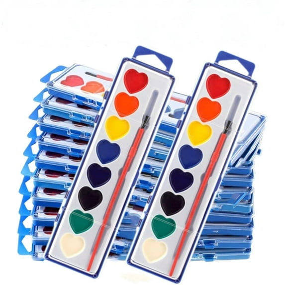 Valentine Paint Set Gift Heart Shaped Water Color Paint, Watercolor Paint Set 8 Colors Washable Water Paint for Kids Paint with Paintbrush Party Favors Art Paints