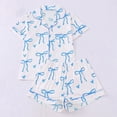 thumbnail image 1 of Valentine Pajamas for Women Bow Print Sleepwear Short Sleeve Button Down Shirt and Shorts 2 Piece Pjs Sets Loungewear Blue M, 1 of 9