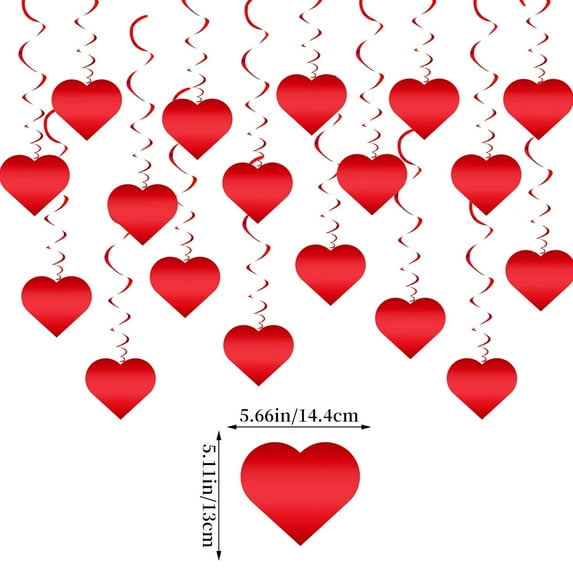 Valentine Party Decorations, Heart Shaped Pendant, Red Foil Hanging Swirl Decor, Pre Assembled Reusable Indoor Outdoor Valentine's Day Decor Set