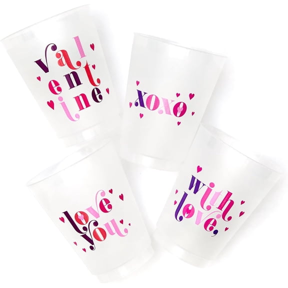 Valentine Party Frosted Plastic Cups, 12oz, Set of 12 Colorful Cups