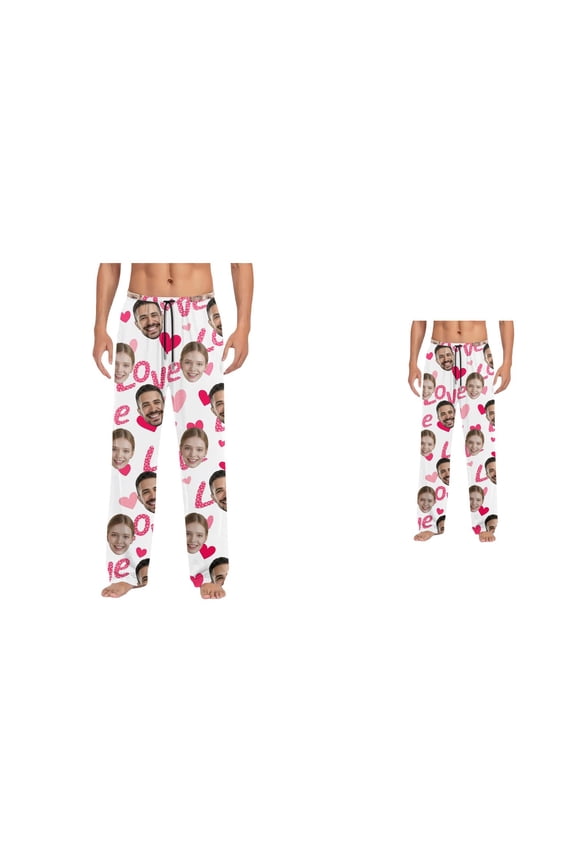 Valentine Personalised Casual Sleep Pants, Custom Pajama Pants with Face Print, Relaxed Fit Loungewear for Him, Novelty Gift, Comfortable PJ Bottoms