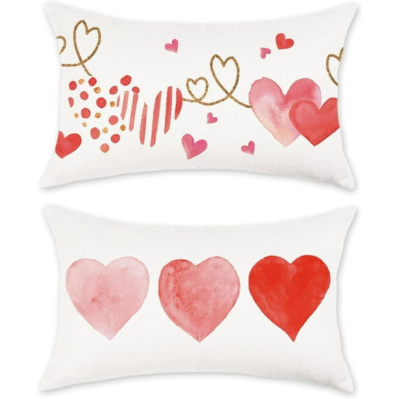 Valentine Pillow Covers 12x20 Inch Set of 2 Red Pink Love Heart Pillow Cases Valentine’s Day Wedding February Holiday Farmhouse Decorative Cushion Covers for Sofa Couch Home Decor