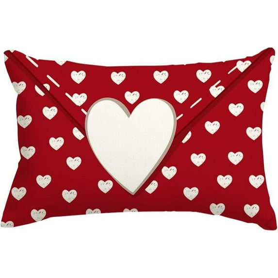 Valentine Pillow Covers 12x20,Red Valentine Day Pillows Decorative Heart Throw Pillows,Envelope Outdoor Valentines Lumbar Pillows Cases Decoration for Sofa Couch (3-12) (12"x20")