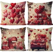 Valentine Pillow Covers 18x18 Inch Set of 4 Heart Pillow Valentines Day Heart Decor Throw Pillowcase for Sofa Cushion Case Home Indoor Couch Wedding Anniversary Decorations