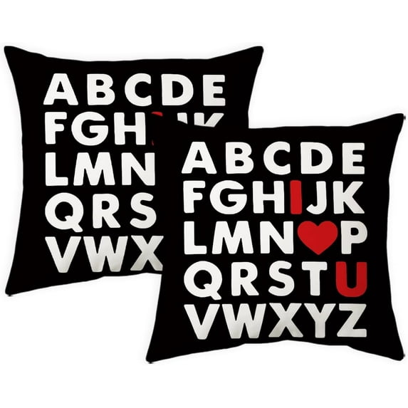 Valentine Pillow Covers 20 x 20 Inch ABC I Love You Valentines Day Heart Teacher Kids Throw Pillow Valentines Wedding Decorative Pillow Cases Couch Bedroom Outdoor Indoor Sofa Decor Black