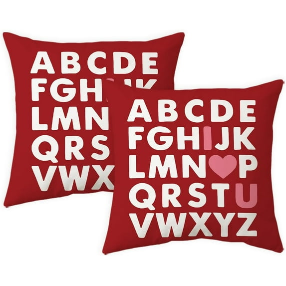 Valentine Pillow Covers 20 x 20 Inch ABC I Love You Valentines Day Heart Teacher Kids Throw Pillow Valentines Wedding Decorative Pillow Cases Couch Bedroom Outdoor Indoor Sofa Decor Red