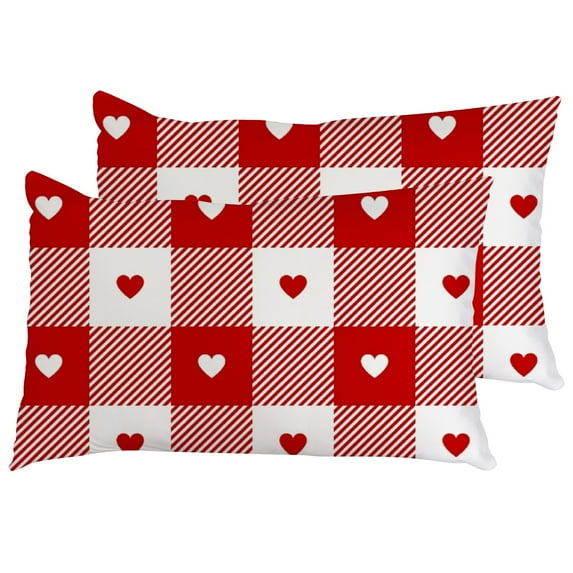 Valentine Pillow Covers Gingham Check Plaid Hearts Decorative Throw Pillows Decoration Holiday Party Red Cushion Case for Home Couch Sofa