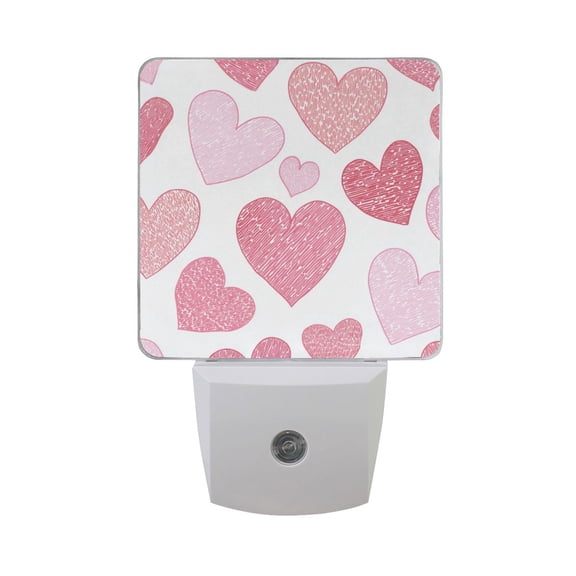 Valentine Pink Doodle Heart Pattern LED Night Light Sensor Lamp Plug-in Adjustable Brightness 2 Pack
