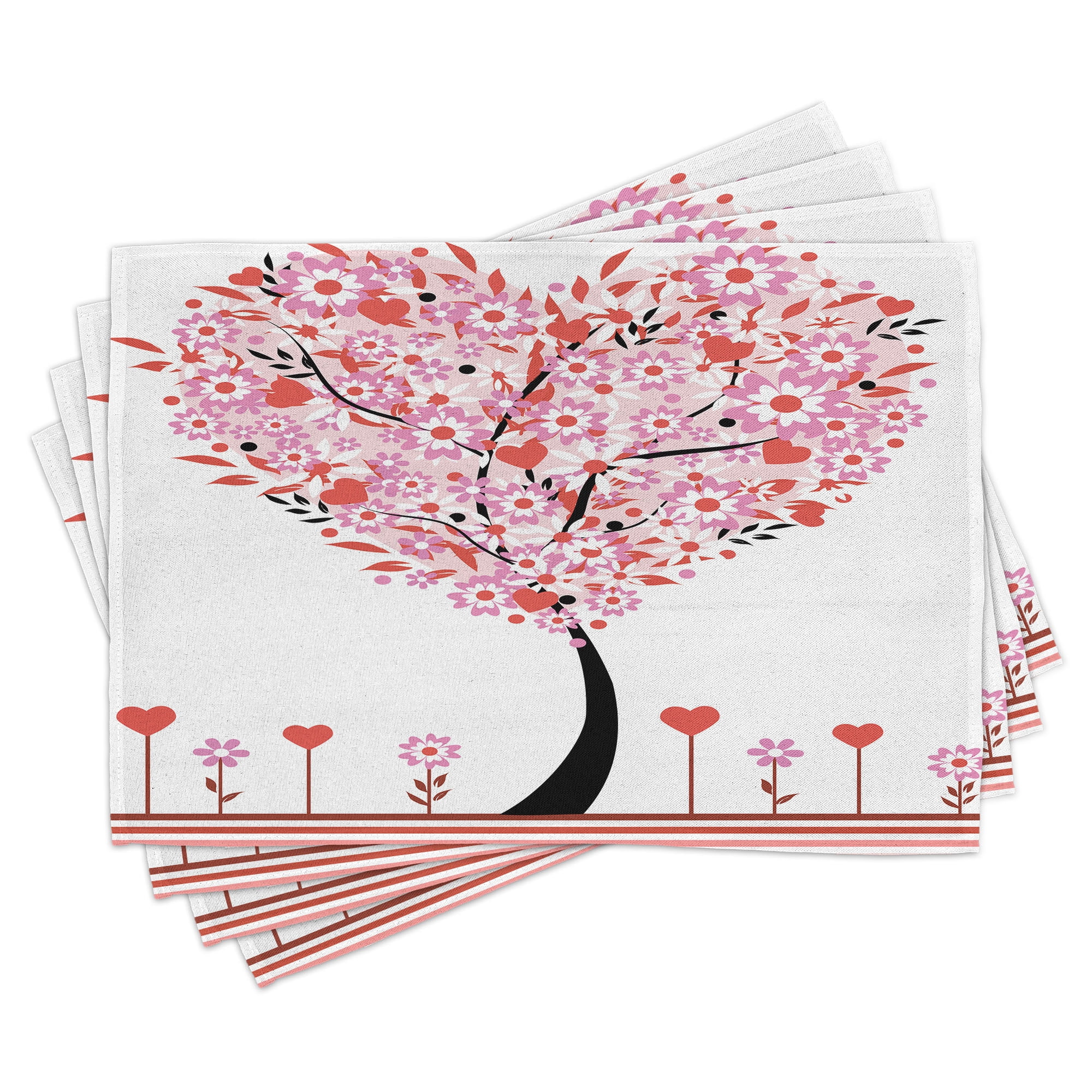 Valentine Place Mats Set of 8, Heart Shaped Tree Daisies Wildflowers