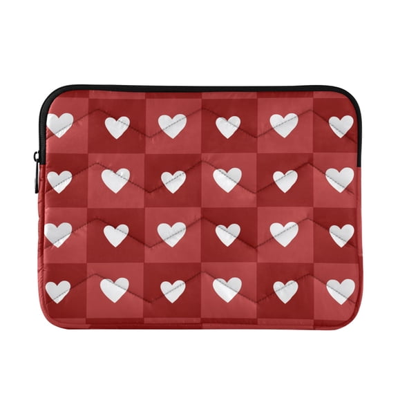 Valentine Red Checkerboard with White Hearts Quilted Laptop Protective Cases Computer Sleeves Tablet Bags Briefcases M