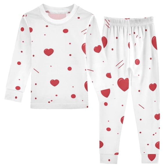 Valentine Red Hearts Dots Cotton Pajama Set Long Sleeve Top and Pants Sleepwear Unisex 18M
