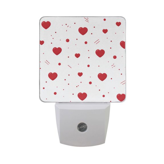 Valentine Red Hearts Dots LED Night Light Sensor Lamp Plug-in Adjustable Brightness 2 Pack