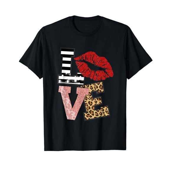 Valentine Red Lips Love Leopard T-Shirt